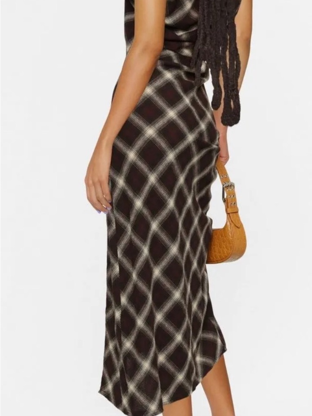 Isabel Marant Naerys Black and Cream Plaid Midi Dress with Shoulder Bow Sz36 - Picture 3 of 11